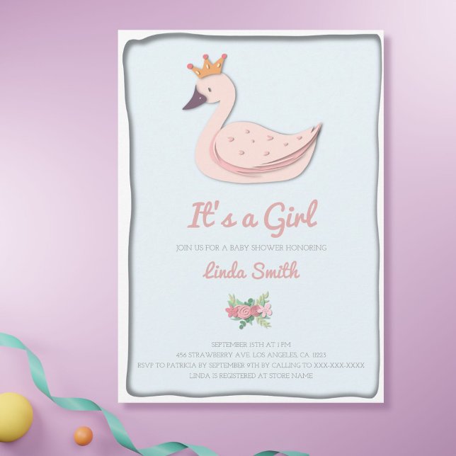Invitation Moderne Princess Swan C'est un Baby shower de fill (Créateur téléchargé)
