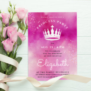 Invitation Moderne Princesse Couronne rose Cendrillon Aquarel