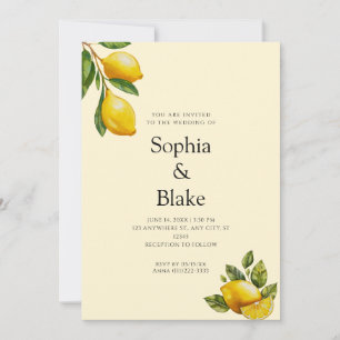 Invitation Moderne Printemps Thème Citron Citrus Jaune Mariag