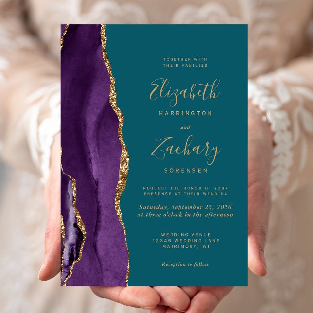 Invitation Moderne Purple Gold Agate Mariage Turquoise (Créateur téléchargé)