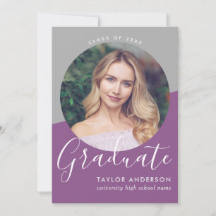 Invitation Moderne Purple Grey Girl Photo Graduation