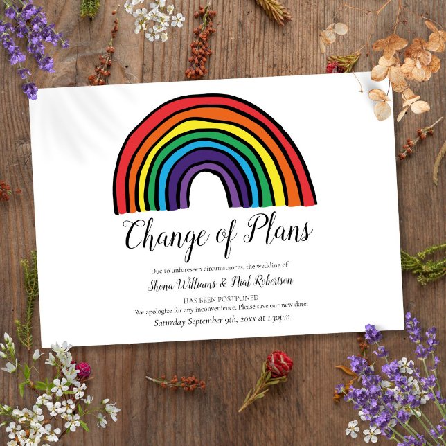 Invitation Moderne Rainbow Changement de plans reporté événem (Modern Rainbow Change of Plans Postponed Event Invitation)