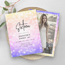 Invitation Moderne Rainbow Ombre Lumières Photo Sweet 16