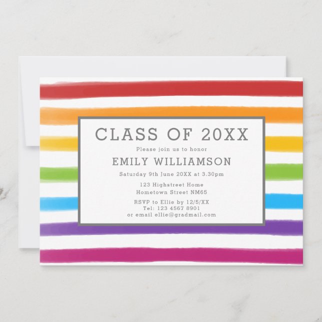Invitation Moderne Rainbow Stripes Watercolor Party (Devant)