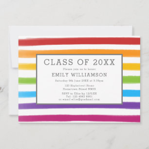 Invitation Moderne Rainbow Stripes Watercolor Party