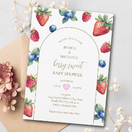 Invitation Moderne Retro Aquarelle Berry Baby shower doux