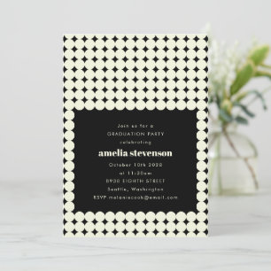 Invitation Moderne Retro Black White Dots fête de graduation