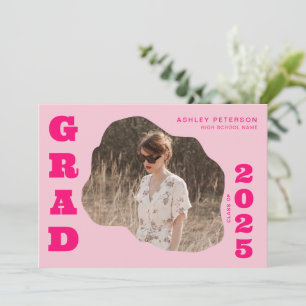 Invitation Moderne Retro Blob Pink Typographie Photo Graduati