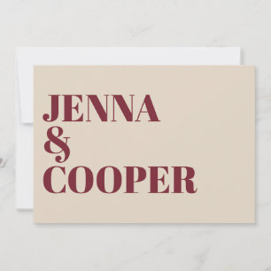 Invitation Moderne Retro Bold Type Creme & Maroon Red Mariage