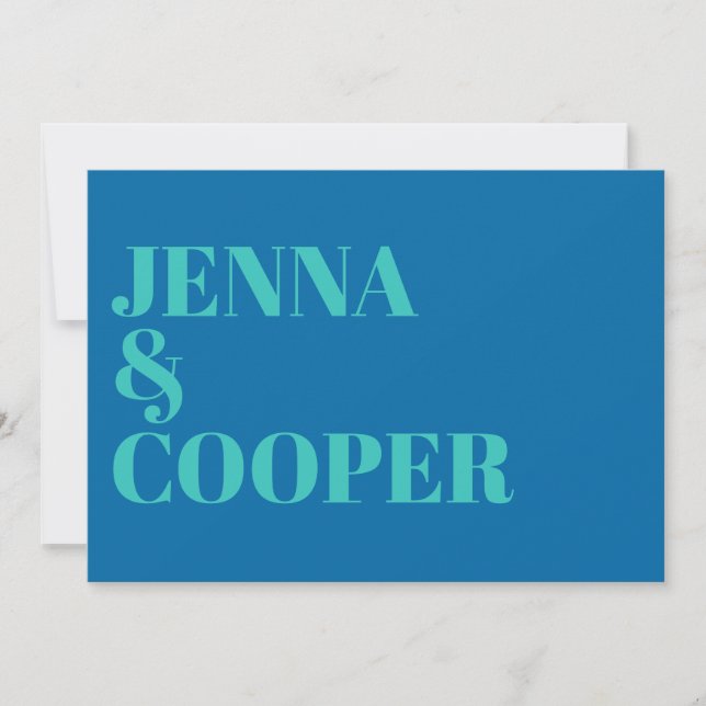 Invitation Moderne Retro Bold Type Turquoise Vert & Bleu Mari (Devant)