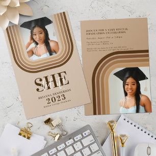 Invitation Moderne Retro Brown et Neutre Graduation