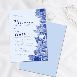 Invitation Moderne Retro Dusty Blue Chinoiserie Floral Mariag