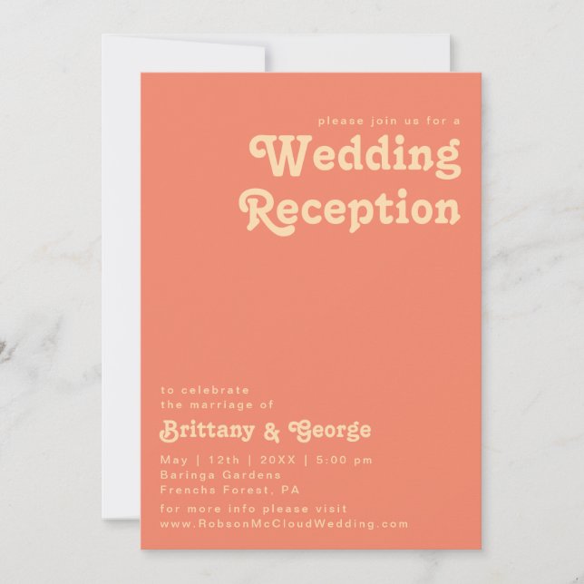 Invitation Moderne Rétro | Réception de mariage corail (Devant)