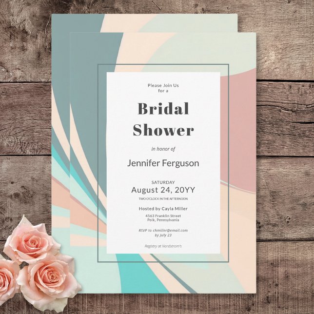 Invitation Moderne Retro Super Pêche Turquoise Aqua Fête des  (Modern Retro Groovy Peach Teal Aqua Bridal Shower Invitation)