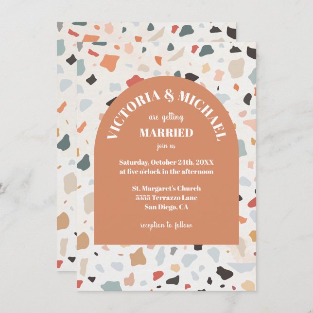 Invitation moderne Retro Terrazzo Mariage Arch (Devant / Derrière)