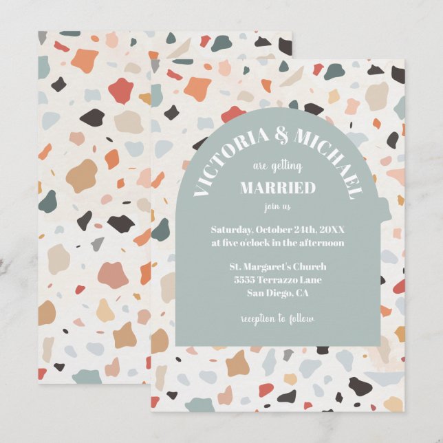 Invitation moderne Retro Terrazzo Mariage Arch (Devant / Derrière)