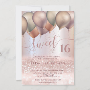 Invitation Moderne Romantique Rose or glittery ombre ballon