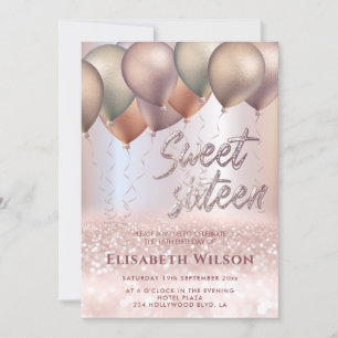 Invitation Moderne Romantique Rose or glittery ombre ballon