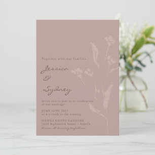 Invitation Moderne Romantique Rose Poussiéreux Botanique Mauv