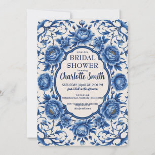 Invitation Moderne Rose bleu Fleur antique douche nuptiale