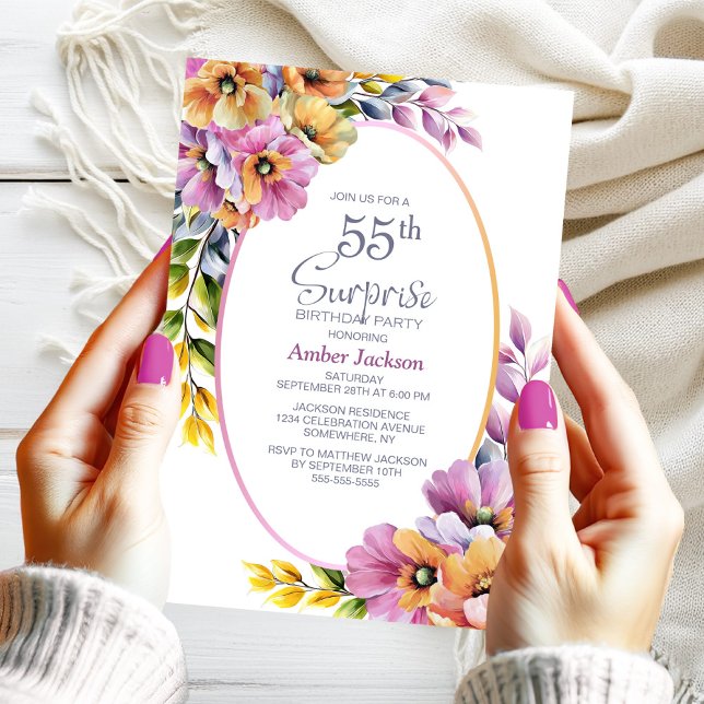 Invitation Moderne rose orange Floral Surprise 55e anniversai (Créateur téléchargé)