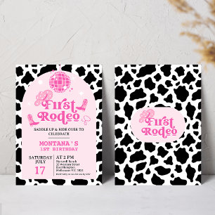 Invitation Moderne rose rétro Cowgirl Premier Rodéo 1er Anniv