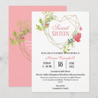Invitation Moderne rose rose floral doux 16 Anniversaire