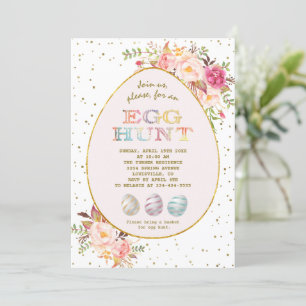 Invitation Moderne rose rouge floral rougeChasse aux oeufs d'