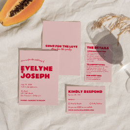 Invitation Moderne rose rouge rétro Gras Gros Mariage unique