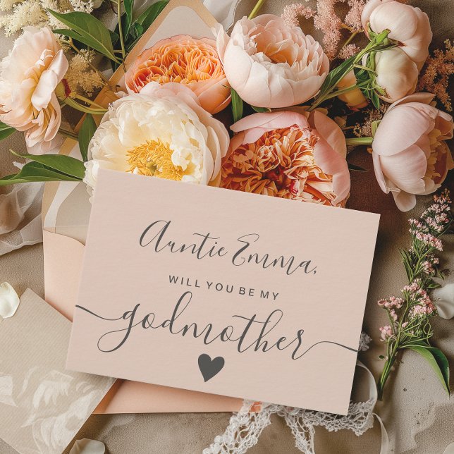 Invitation Moderne rose rousse être ma marraine baptême (Modern blush pink be my godmother baptism invitation)