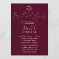 Moderne Rose simple Or Bourgogne Bat mitzvah rouge