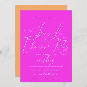 Invitation Moderne rose vif orange Joli Mariage de script
