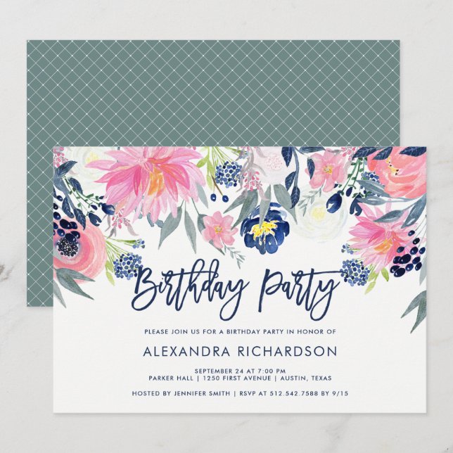 Invitation Moderne rougissent et la fête d'anniversaire (Devant / Derrière)