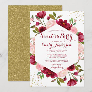 Invitation Moderne rougissent le bonbon floral 16 à Bourgogne