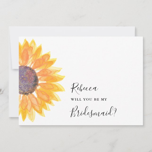 Invitation Moderne Russe Tournesol Aquarelle Bridesmaid (Devant)
