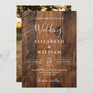 Invitation Moderne Rustic Grange Mariage photo en bois