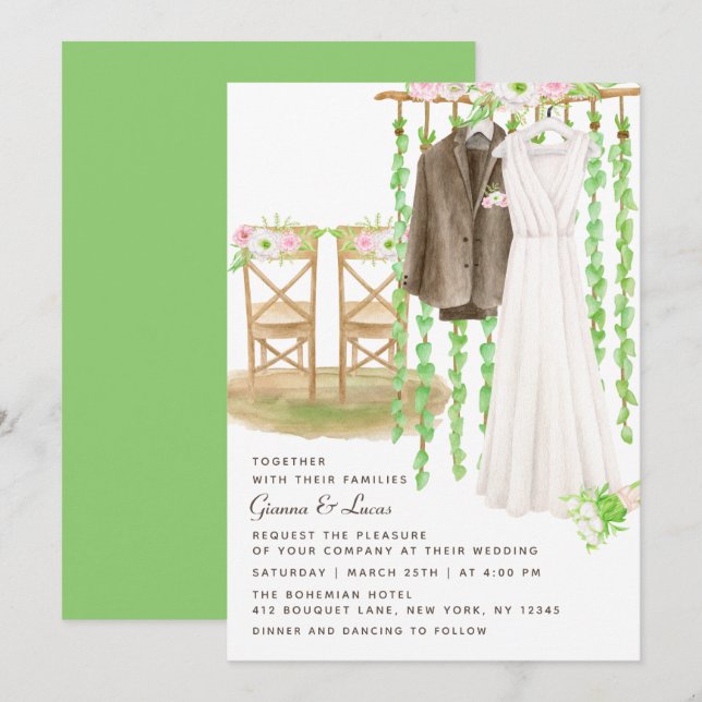 Invitation Moderne Rustique Aquarelle extérieure Mariage Flor (Devant / Derrière)