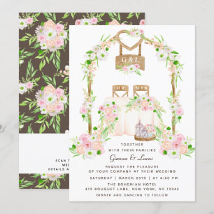 Invitation Moderne Rustique Aquarelle extérieure Mariage Flor