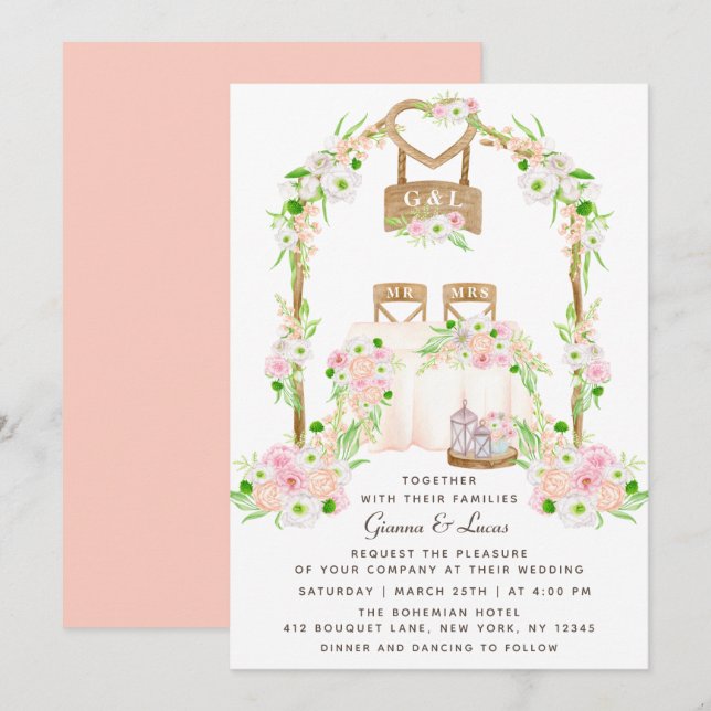 Invitation Moderne Rustique Aquarelle extérieure Mariage Flor (Devant / Derrière)