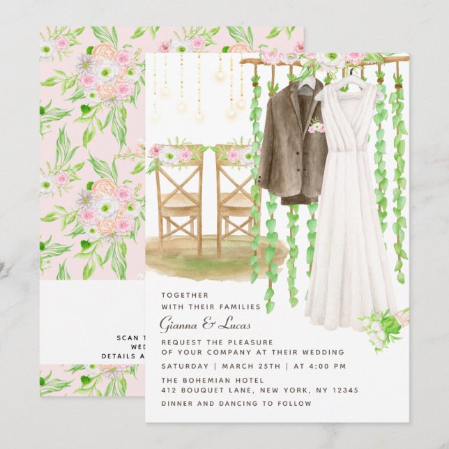 Invitation Moderne Rustique Aquarelle extérieure Mariage Flor (Devant / Derrière)