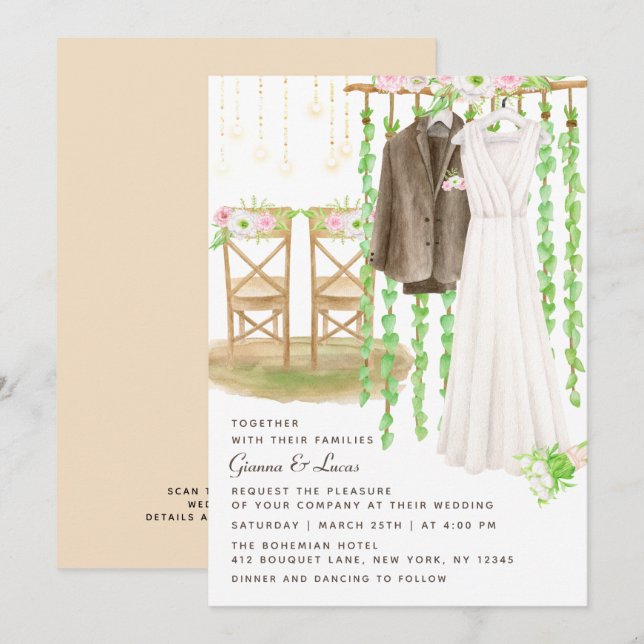 Invitation Moderne Rustique Aquarelle extérieure Mariage Flor (Devant / Derrière)