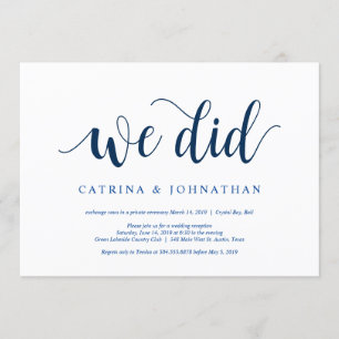 Invitation Moderne Rustique, écriture Bleu Marine, Mariage en