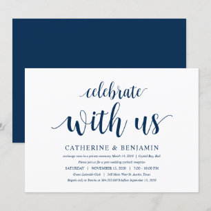 Invitation Moderne Rustique, Écriture Bleu Marine, Mariage en