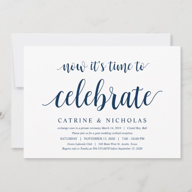 Invitation Moderne Rustique, Écriture Bleu Marine, Mariage en (Devant)