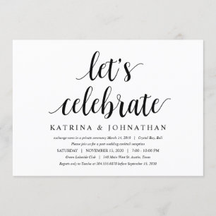 Invitation Moderne Rustique Joli Script Noir, Mariage Fuite