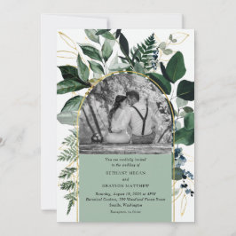 Invitation Moderne Sage Green Aquarelle Feuille photo mariage