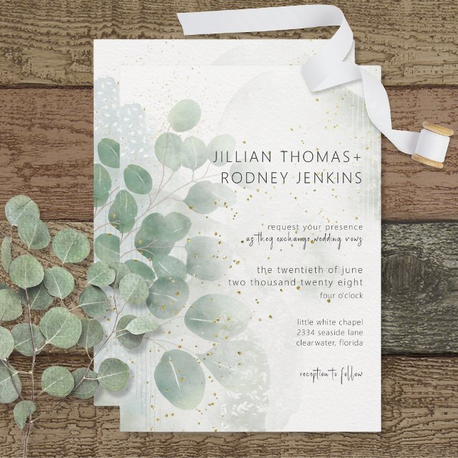 Invitation Moderne Sage Green Eucalyptus & Gold Mariage (Créateur téléchargé)