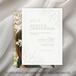 Invitation Moderne Sage Green Foliing Plan Mariage photo