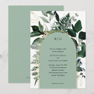 Invitation Moderne Sage vert élégant jardin d'arche