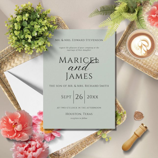 Invitation Moderne Sage Vert Simple Mariage (Créateur téléchargé)